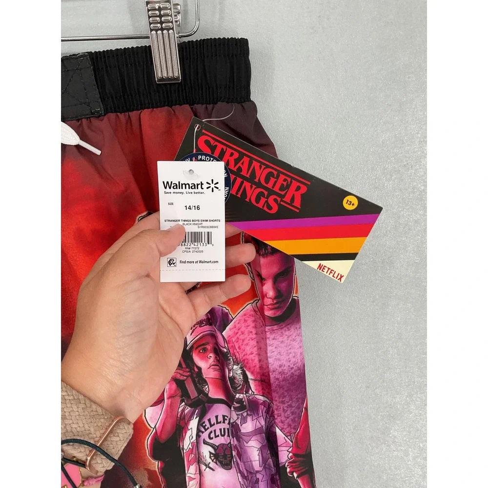 Stranger Things Boys Swim Shorts Graphic Print UV50 Black Red 14/16